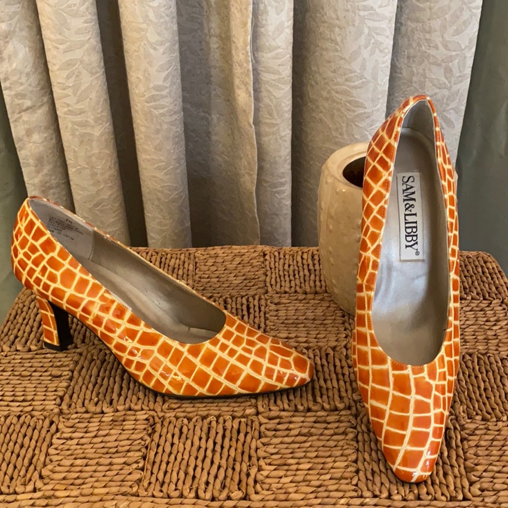 Sam & Libby Giraffe Print Leather Heels